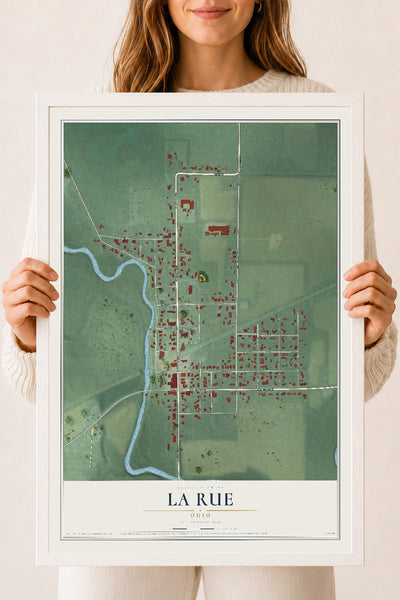 Map of La Rue, Ohio, 18 x 24 inch print in a white wood frame