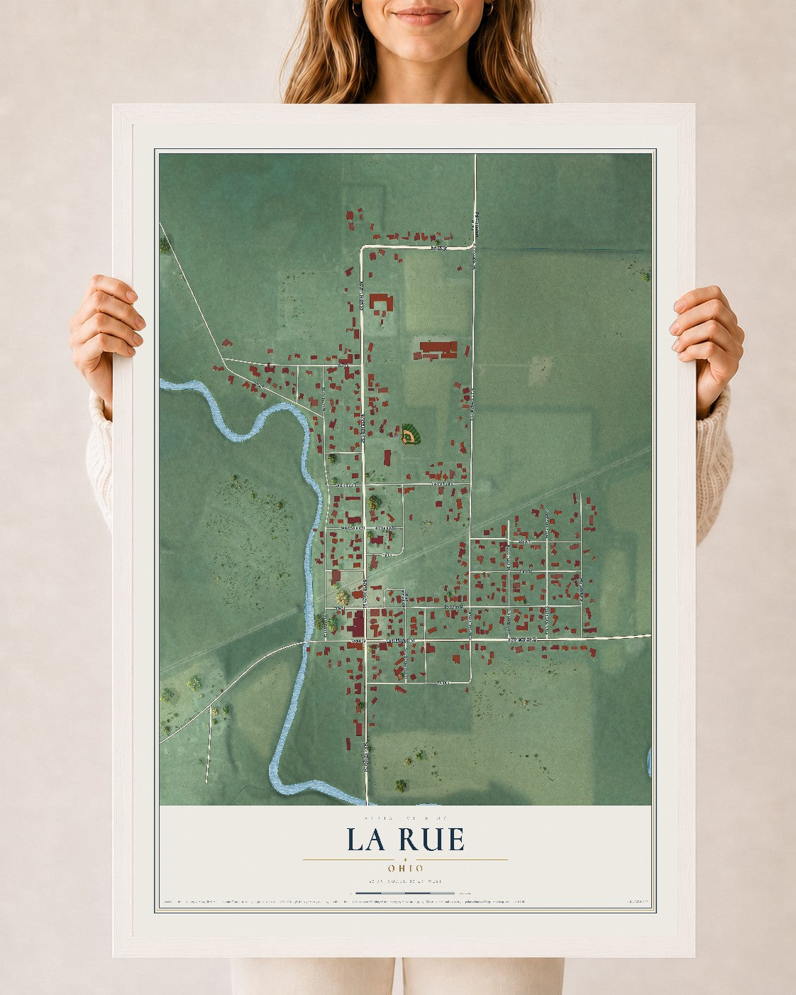 Map of La Rue, Ohio, 24 x 36 inch print in a white wood frame