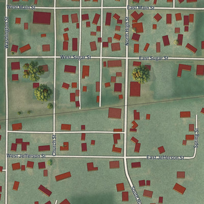 Close-up of the map of Lafayette, Ohio print showing street and building detail
