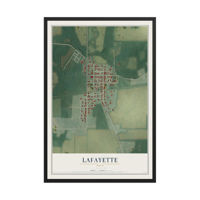 Map of Lafayette, Ohio, 12 x 18 inch print in a black wood frame