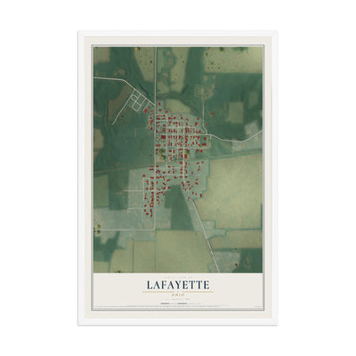 Map of Lafayette, Ohio, 12 x 18 inch print in a white wood frame