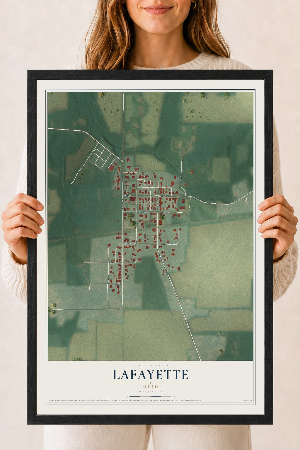 Map of Lafayette, Ohio, 18 x 24 inch print in a black wood frame