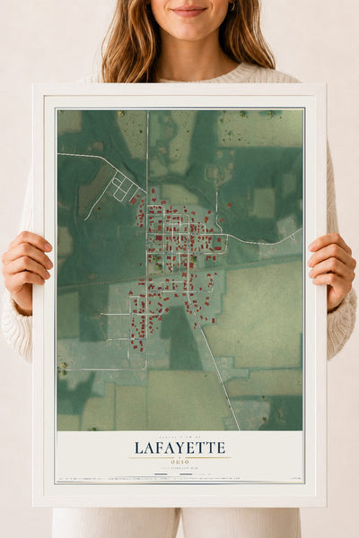 Map of Lafayette, Ohio, 18 x 24 inch print in a white wood frame