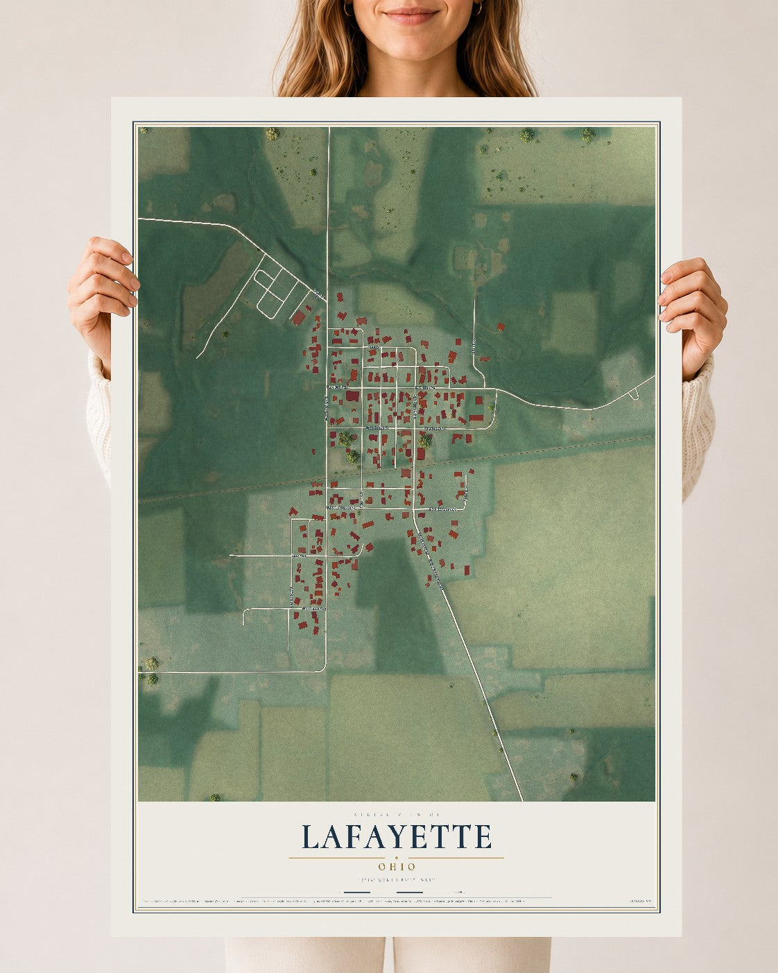 Map of Lafayette, Ohio, 24 x 36 inch unframed archival matte print