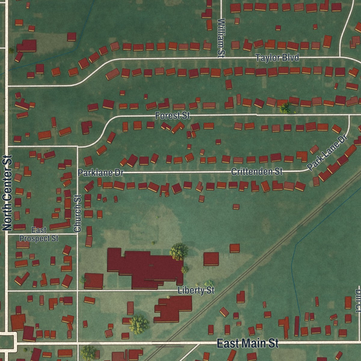 Close-up of the map of LaGrange, Ohio print showing street and building detail