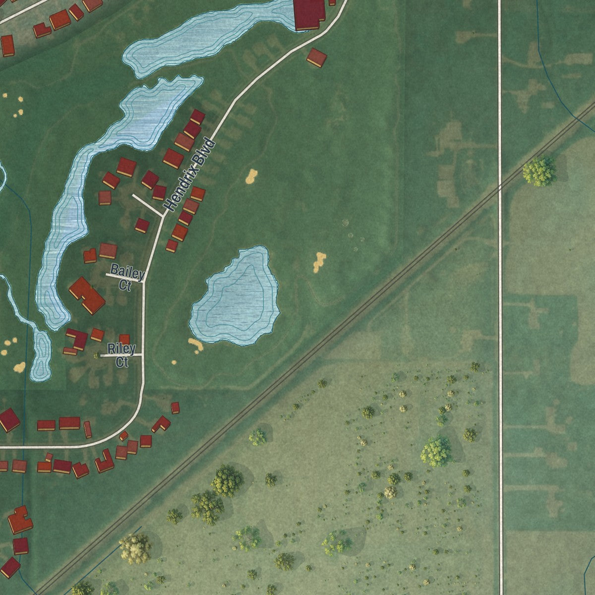 Second close-up of the map of LaGrange, Ohio print showing more streets and buildings
