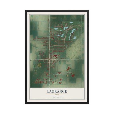 Map of LaGrange, Ohio, 12 x 18 inch print in a black wood frame