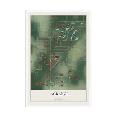 Map of LaGrange, Ohio, 12 x 18 inch print in a white wood frame