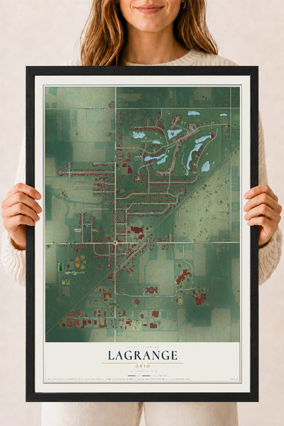 Map of LaGrange, Ohio, 18 x 24 inch print in a black wood frame