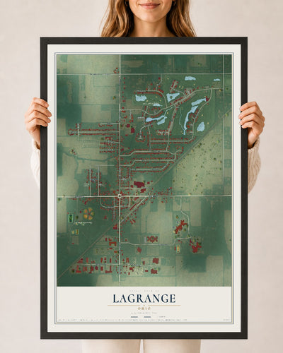 Map of LaGrange, Ohio, 24 x 36 inch print in a black wood frame