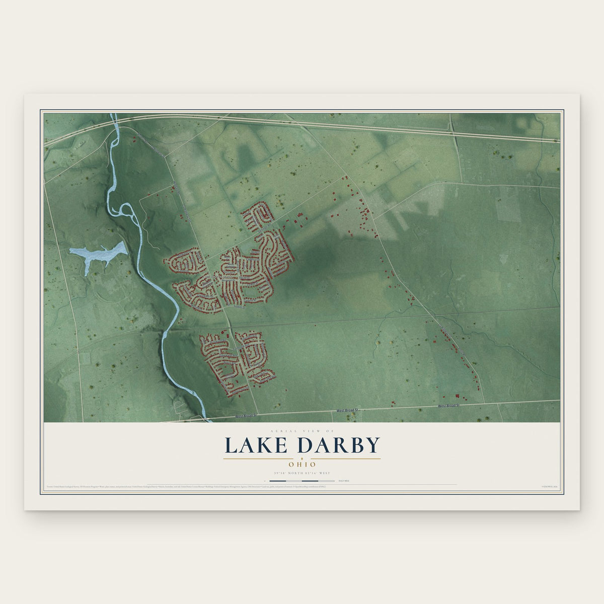 Lake Darby, Ohio map print, the full design