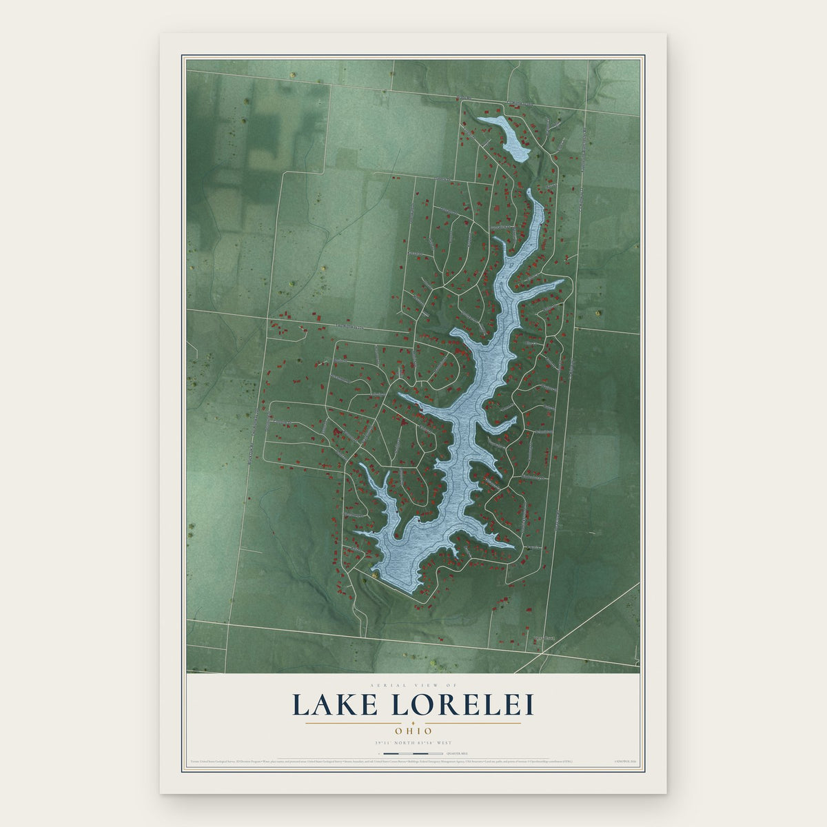 Lake Lorelei, Ohio map print, the full design