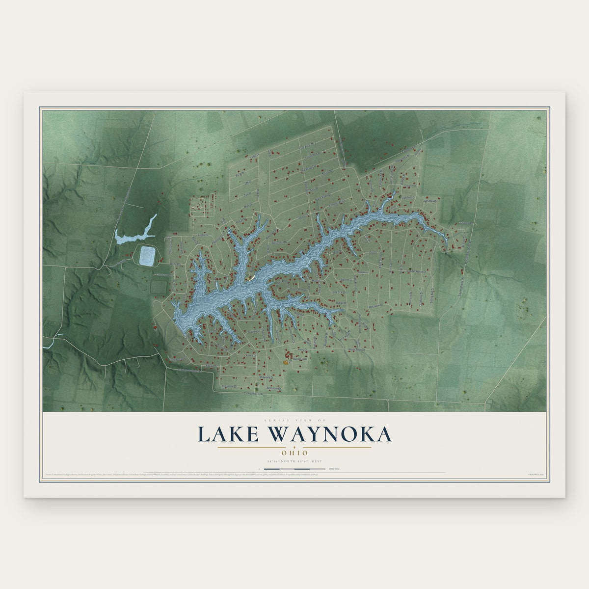 Lake Waynoka, Ohio map print, the full design
