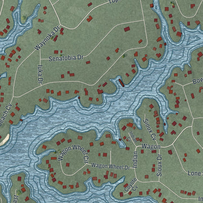 Close-up of the map of Lake Waynoka, Ohio print showing street and building detail