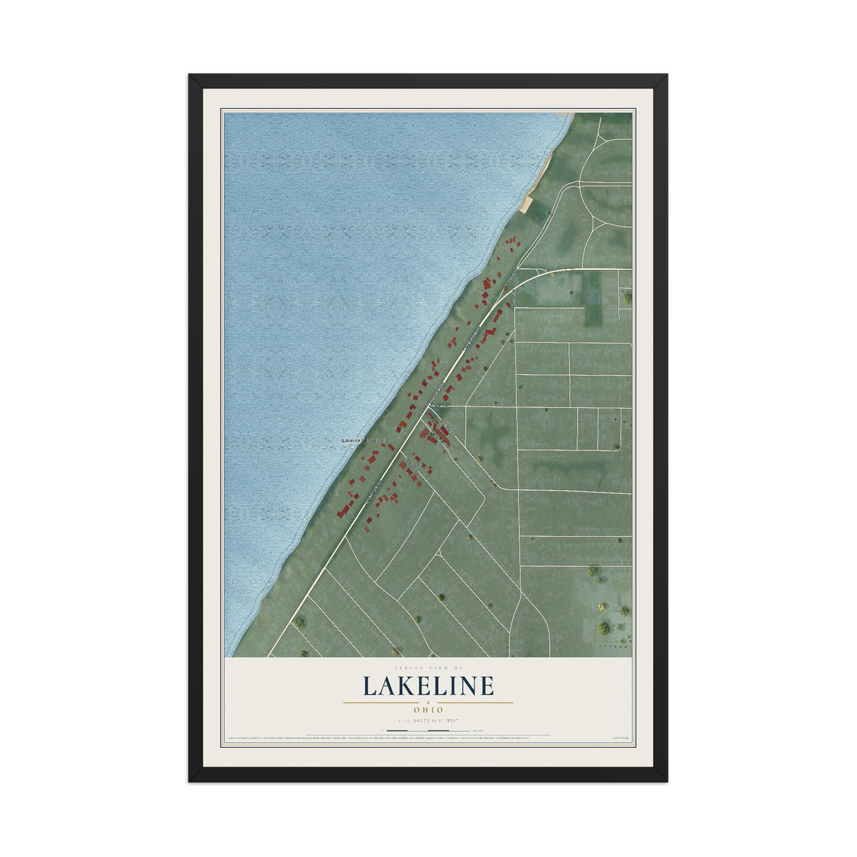 Map of Lakeline, Ohio, 12 x 18 inch print in a black wood frame