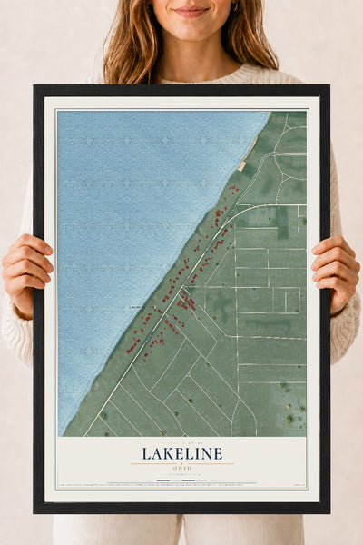 Map of Lakeline, Ohio, 18 x 24 inch print in a black wood frame