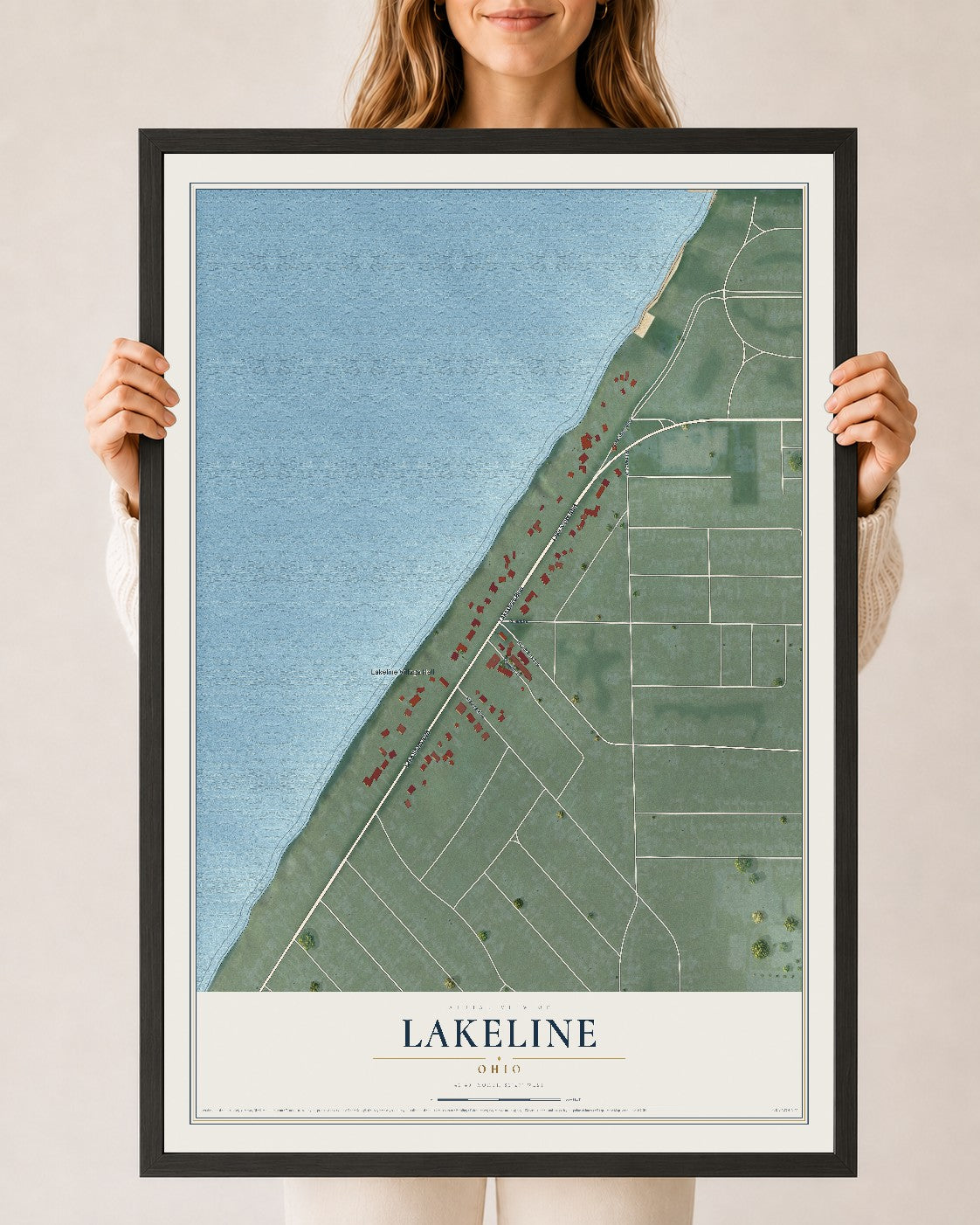 Map of Lakeline, Ohio, 24 x 36 inch print in a black wood frame