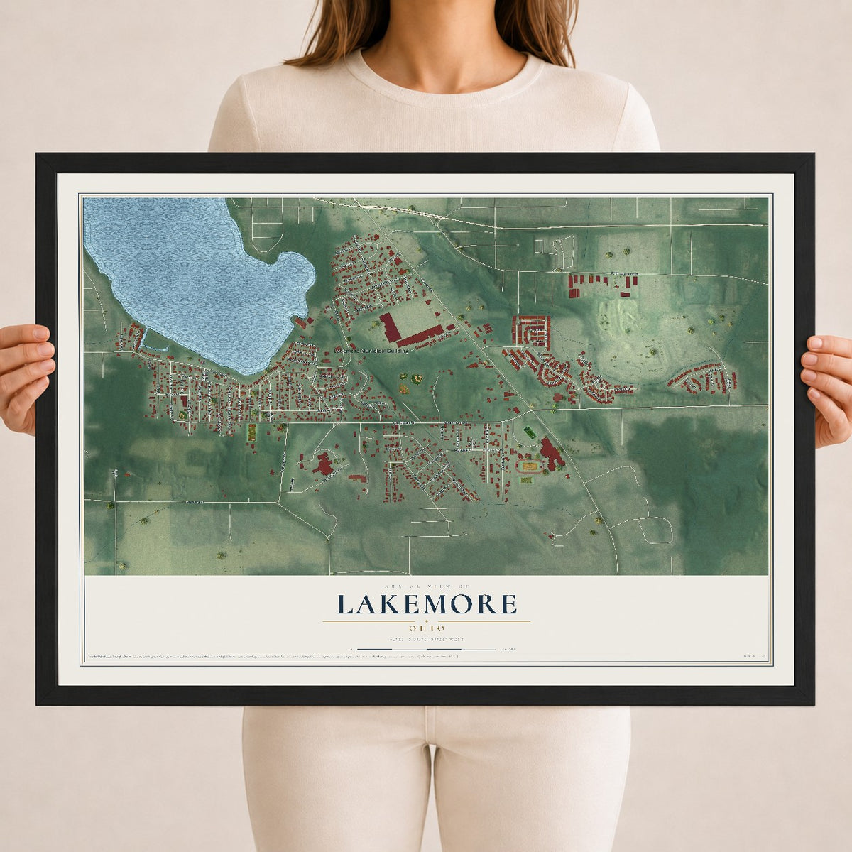Map of Lakemore, Ohio, 18 x 24 inch print in a black wood frame