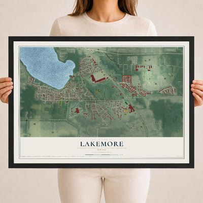 Map of Lakemore, Ohio, 18 x 24 inch print in a black wood frame