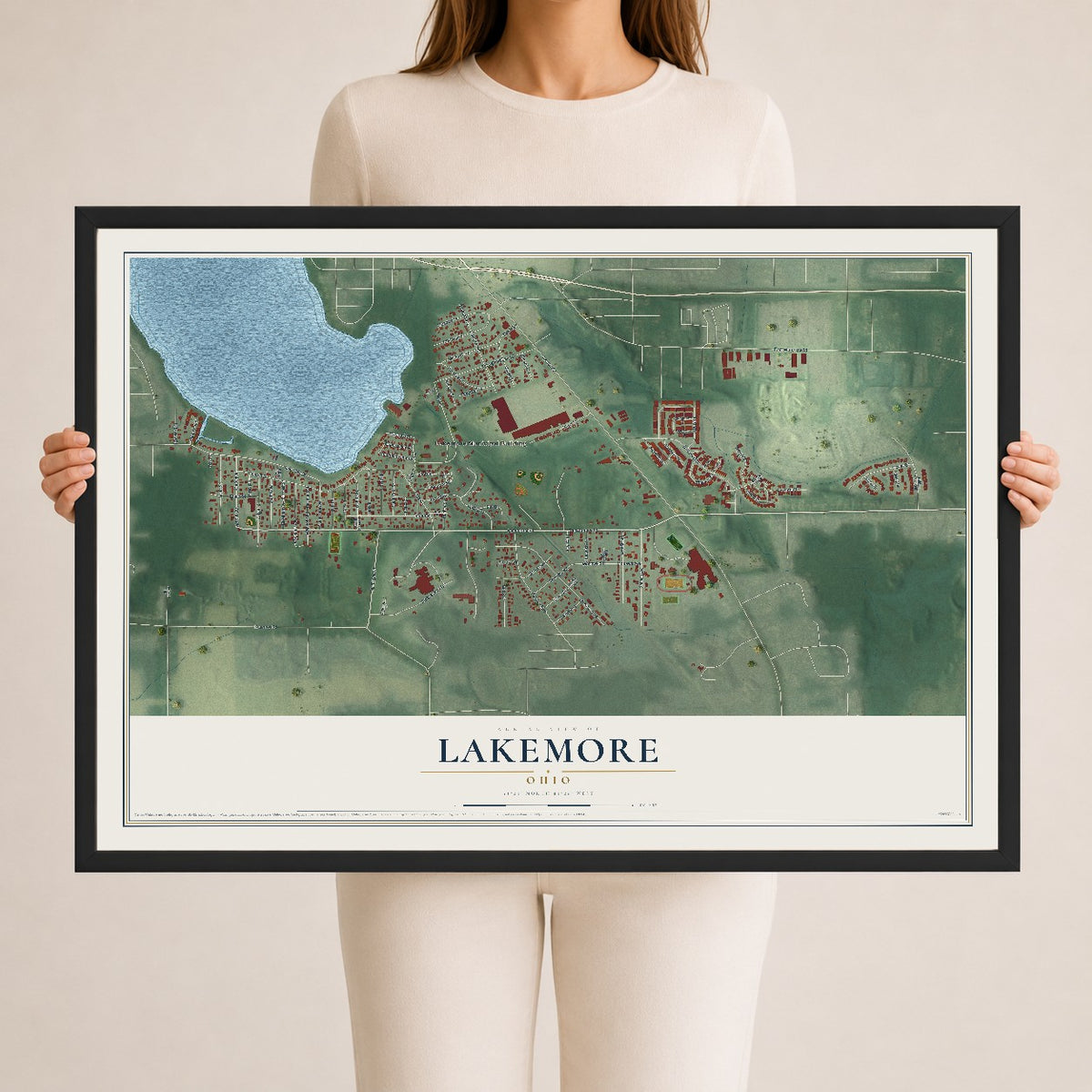 Map of Lakemore, Ohio, 24 x 36 inch print in a black wood frame