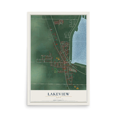 Map of Lakeview, Ohio, 12 x 18 inch unframed archival matte print