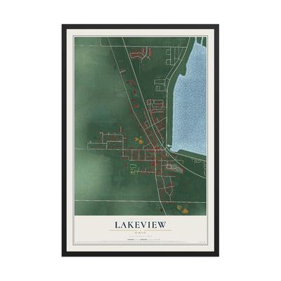 Map of Lakeview, Ohio, 12 x 18 inch print in a black wood frame