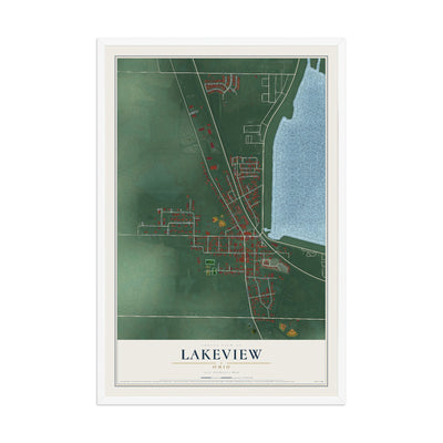 Map of Lakeview, Ohio, 12 x 18 inch print in a white wood frame