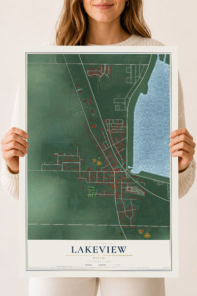 Map of Lakeview, Ohio, 18 x 24 inch unframed archival matte print