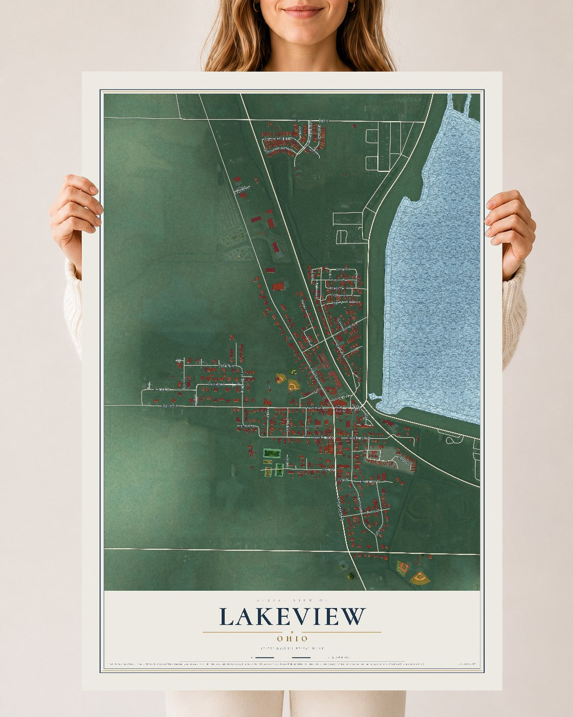 Map of Lakeview, Ohio, 24 x 36 inch unframed archival matte print