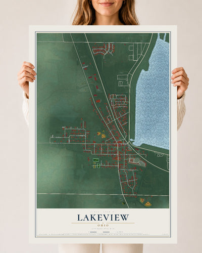 Map of Lakeview, Ohio, 24 x 36 inch unframed archival matte print