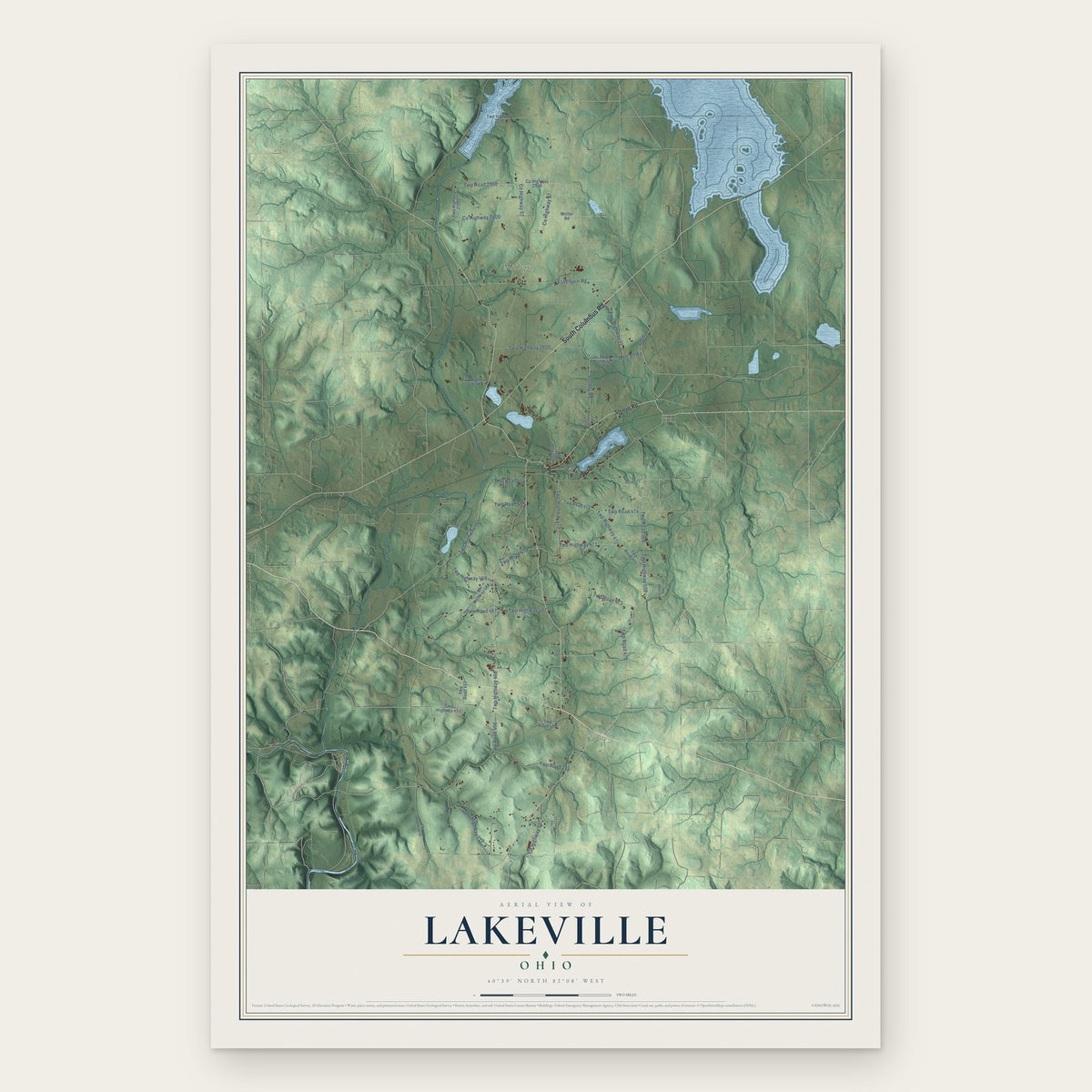 Lakeville, Ohio map print, the full design