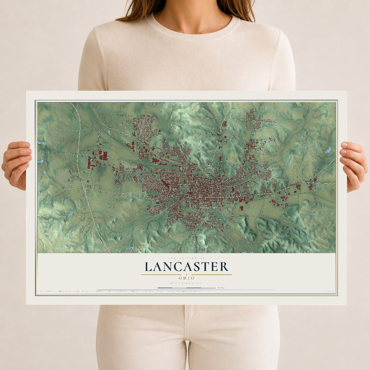 Map of Lancaster, Ohio, 12 x 18 inch unframed archival matte print