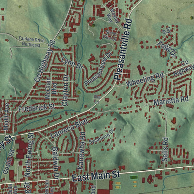 Second close-up of the map of Lancaster, Ohio print showing more streets and buildings
