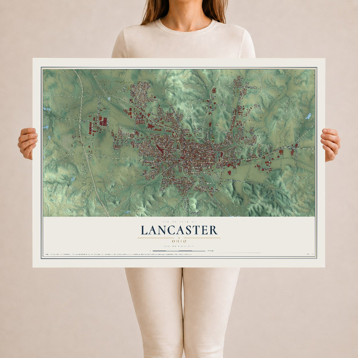 Map of Lancaster, Ohio, 24 x 36 inch unframed archival matte print