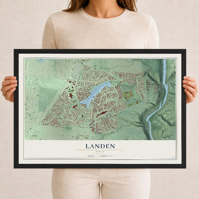 Map of Landen, Ohio, 12 x 18 inch print in a black wood frame