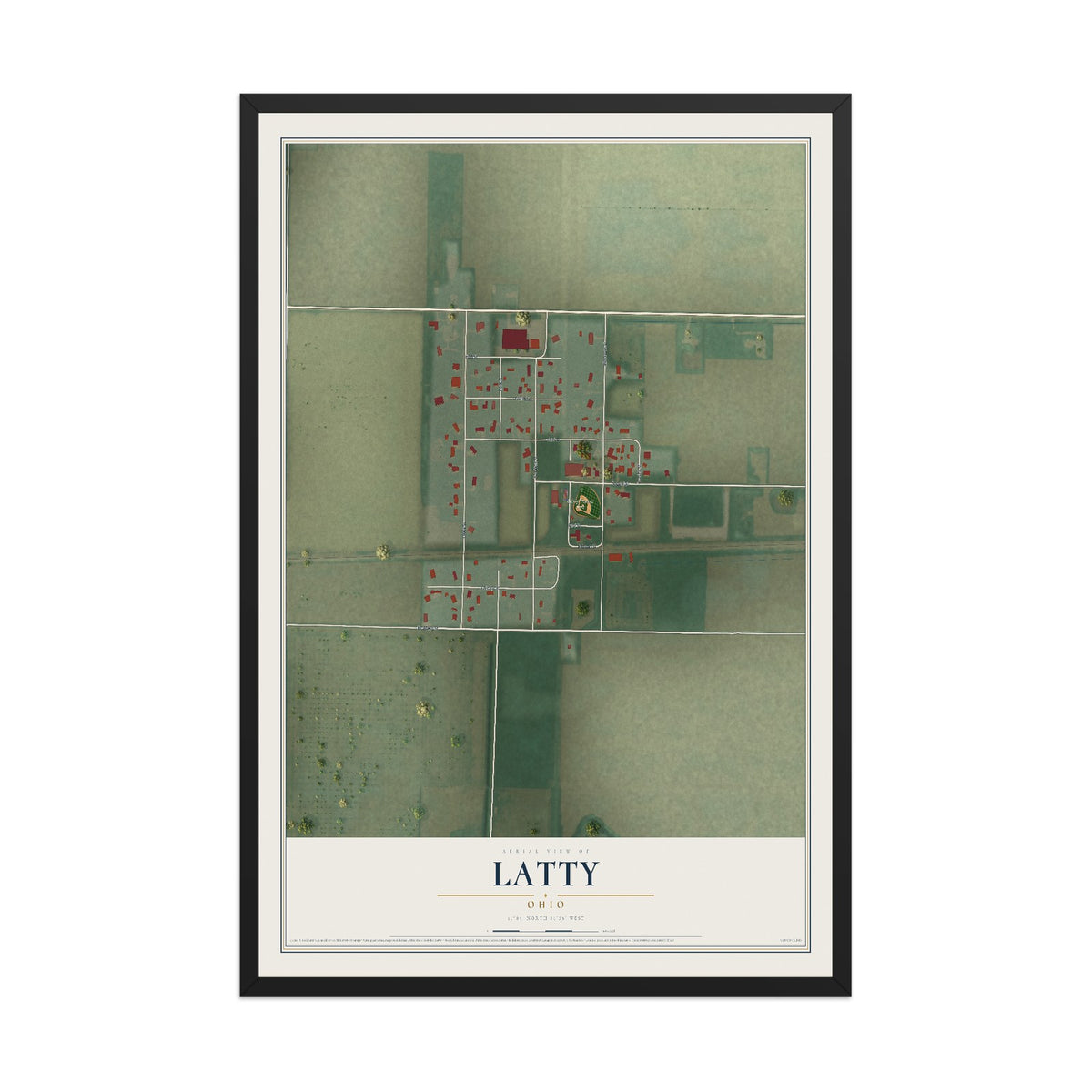 Map of Latty, Ohio, 12 x 18 inch print in a black wood frame