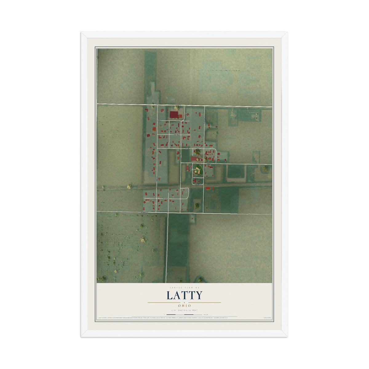 Map of Latty, Ohio, 12 x 18 inch print in a white wood frame