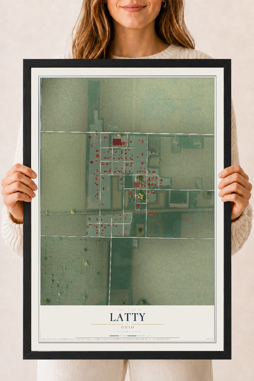Map of Latty, Ohio, 18 x 24 inch print in a black wood frame