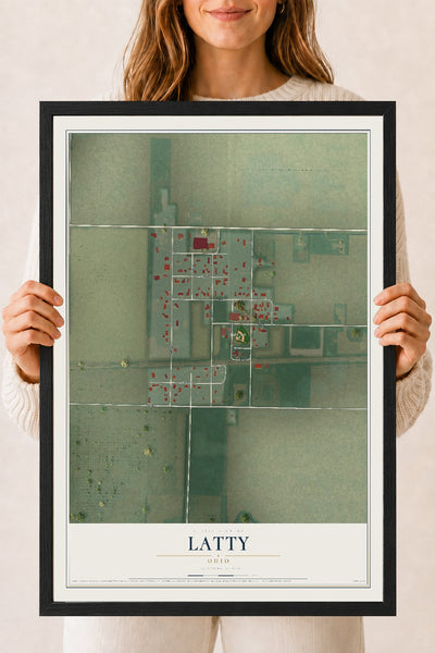 Map of Latty, Ohio, 18 x 24 inch print in a black wood frame