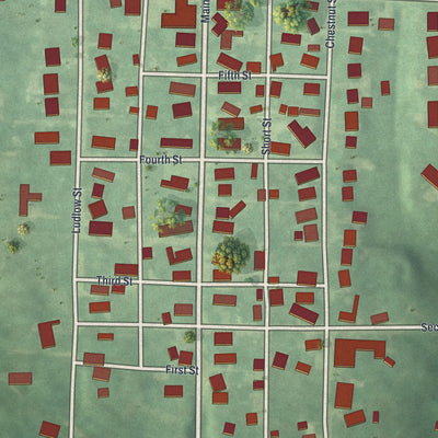 Close-up of the map of Laura, Ohio print showing street and building detail