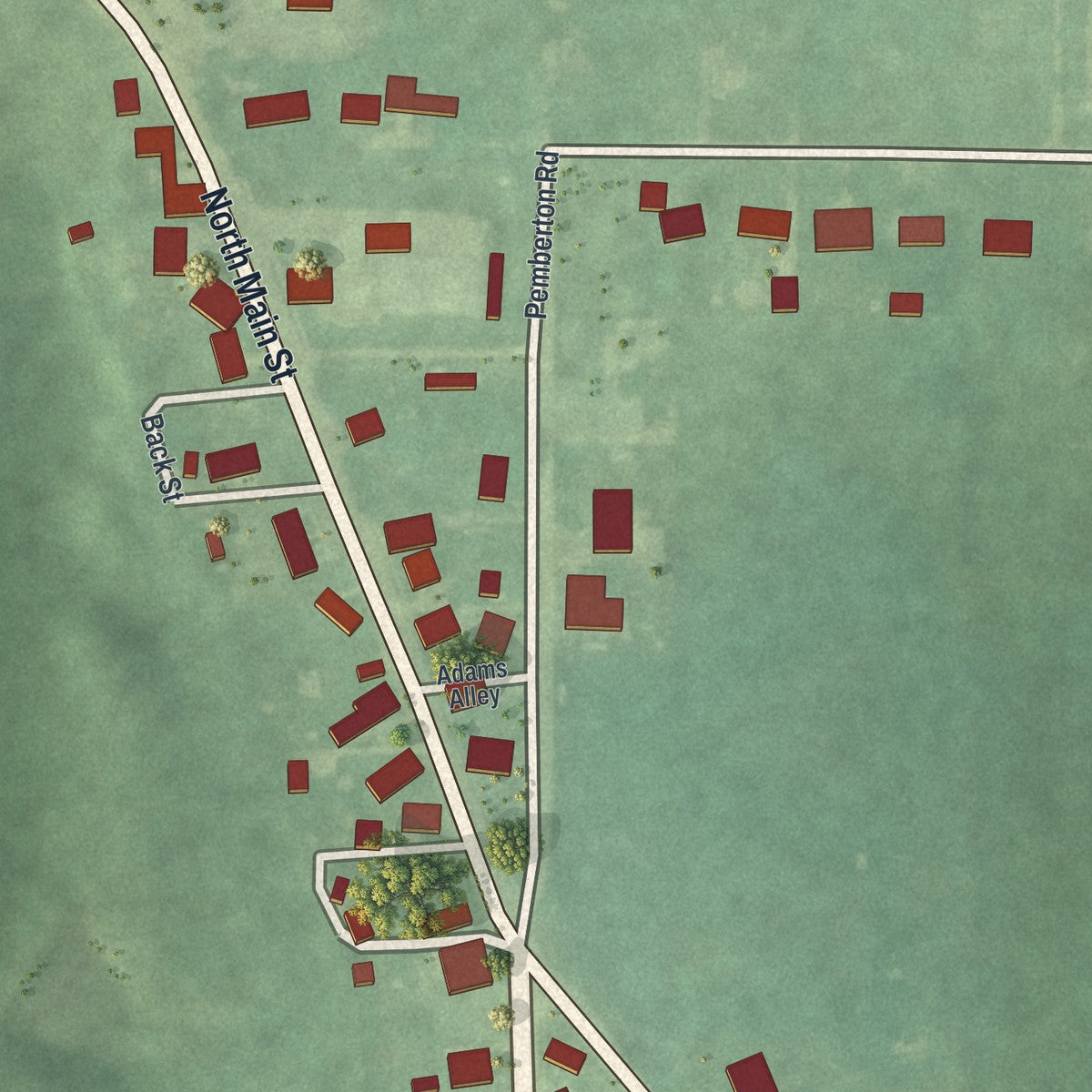 Second close-up of the map of Laura, Ohio print showing more streets and buildings