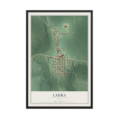 Map of Laura, Ohio, 12 x 18 inch print in a black wood frame