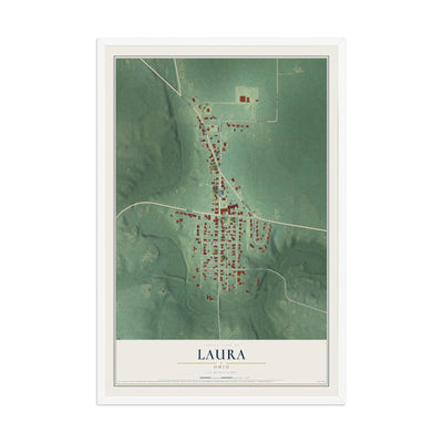 Map of Laura, Ohio, 12 x 18 inch print in a white wood frame