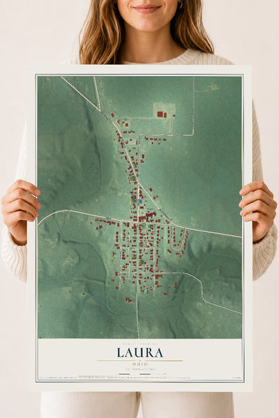 Map of Laura, Ohio, 18 x 24 inch unframed archival matte print