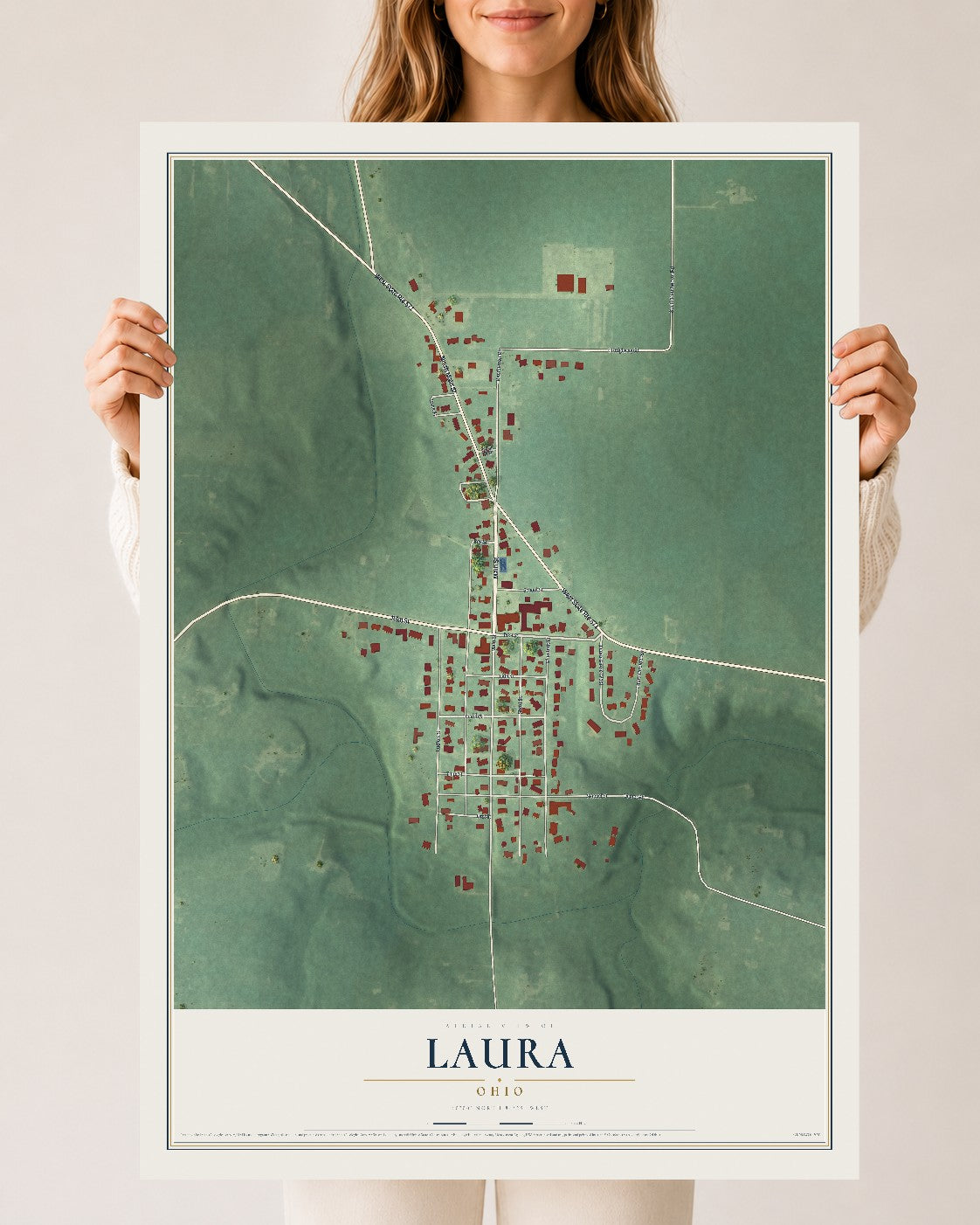 Map of Laura, Ohio, 24 x 36 inch unframed archival matte print