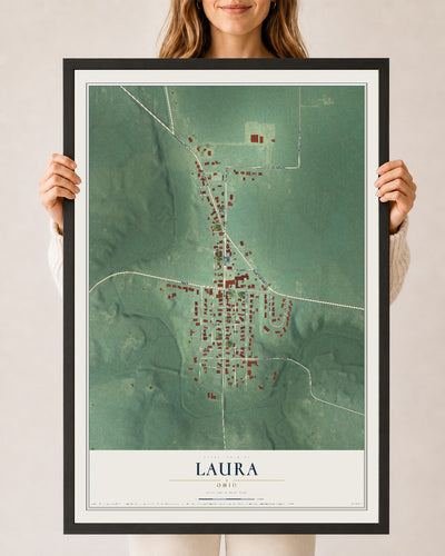 Map of Laura, Ohio, 24 x 36 inch print in a black wood frame