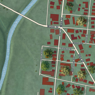 Close-up of the map of Laurelville, Ohio print showing street and building detail
