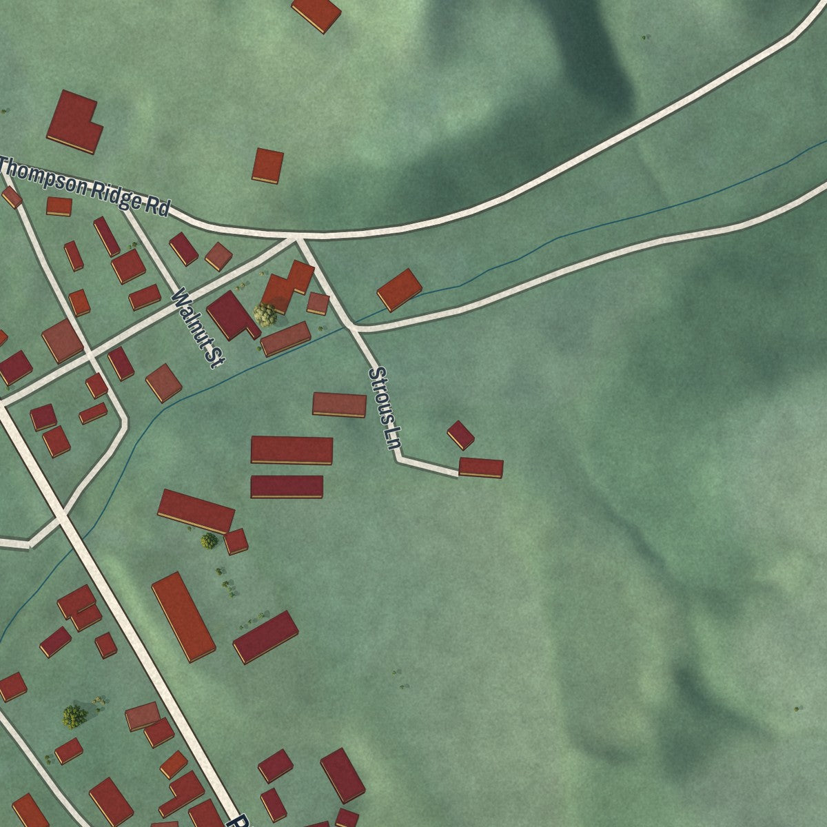 Second close-up of the map of Laurelville, Ohio print showing more streets and buildings