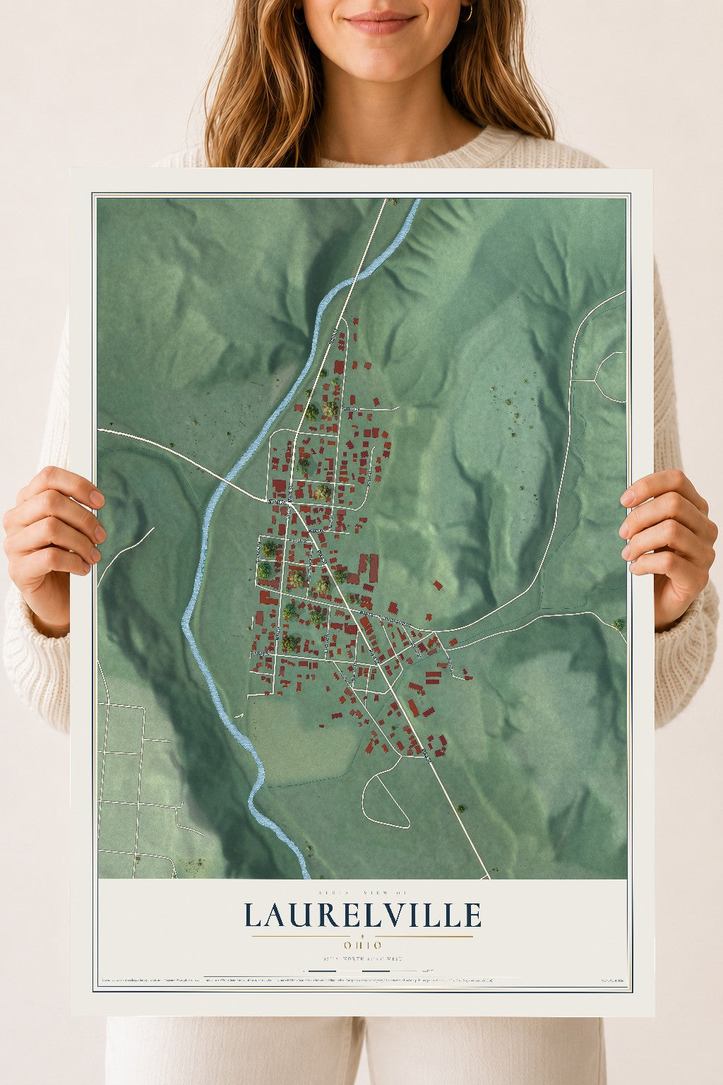 Map of Laurelville, Ohio, 18 x 24 inch unframed archival matte print