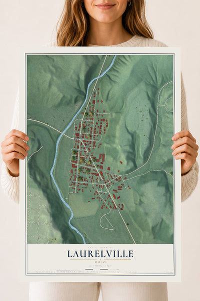 Map of Laurelville, Ohio, 18 x 24 inch unframed archival matte print
